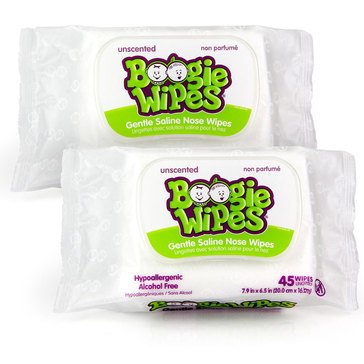 Boogie Wipes Gentle Saline Nose Wipes - Unscented 2-Pack, 45ct