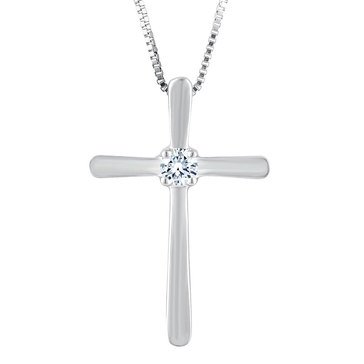 Navy Star 14K White Gold 1/10 ct Diamond Cross Pendant Necklace