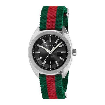 Gucci Unisex NATO Black with Green & Red Strap Watch, 41mm