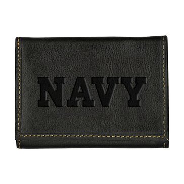 Carolina Sewn Navy Leather Contrast Stitch Tri-Fold Wallet Black Onyx