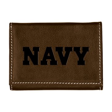 Carolina Sewn Navy Leather Contrast Stitch Tri-Fold Wallet Coffee Brown