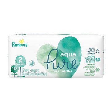 Pampers Aqua Pure Baby Wipes - Fragrance Free 2 Pack, 56ct