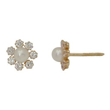 Children's 14K Gold Freshwater Pearl and CZ Earrings