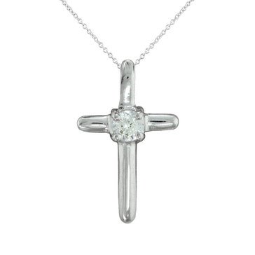 Children's Cubic Zirconia and Sterling Silver Cross Pendant