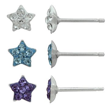 Children's Sterling Silver 3-Pair Star Earring Set