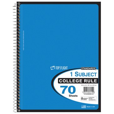 Top Flight 1-Subject College Rule 70 Sheet Notebook