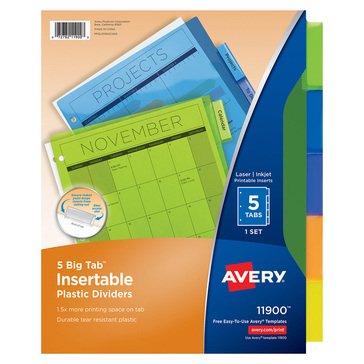Avery Big Plastic 5-Tab Multicolor Dividers Set With Tab Inserts