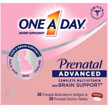 One A Day Women's Prenatal Advanced Multi-Vitamin Softgels with Choline Tablets, 60-count