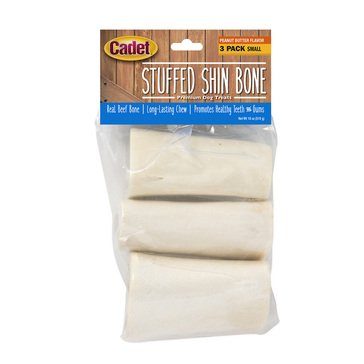 Cadet Stuffed Sterilized Shin 3-Pack Bone with Peanut Butter Chew for Dogs