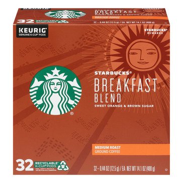 Starbucks Breakfast Blend Medium Roast K-Cup Pods, 32-count