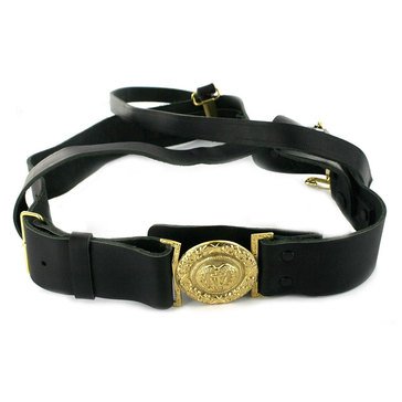 USCG Sword Belt Black Leather with Gold Buckle