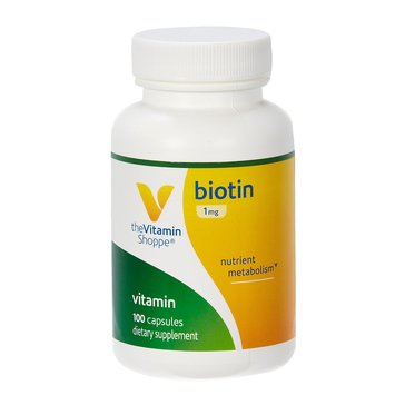 The Vitamin Shoppe 1 mg Biotin for Hair, Skin & Nails Support Capsules, 100-count