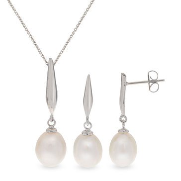 Imperial Freshwater Cultured Pearl Sterling Silver Pendant and Drop Earring Set
