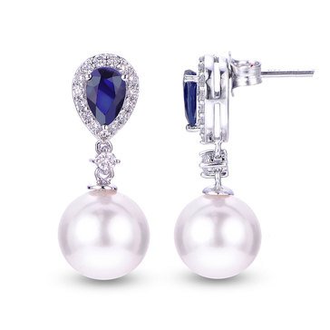 Imperial Akoya Cultured Pearl and Blue Sapphire Earrings, 14K