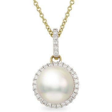 Imperial Akoya Cultured Pearl and Diamond Halo Pendant, 14K