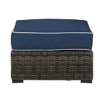 Signature Design by Ashley Grasson Lane Ottoman with Cushion, Brown/Blue