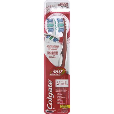 Colgate 360 Advanced Optic White Medium Toothbrush, 2-count