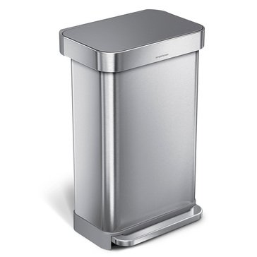 simplehuman 45-Liter Rectangular Brushed Stainless Steel Step Can with Plastic Lid, M Liner