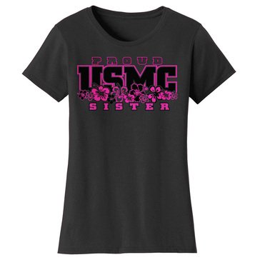 Frontline Military Apparel Women's USMC Proud Sister Hibiscus Tee