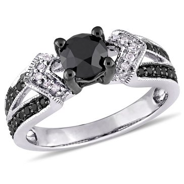 Sofia B. Sterling Silver 1 cttw Black and White Diamond Split Shank Ring