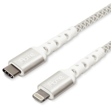 iHome 6ft Durastrain Lightning to USB- C Nylon Charge Sync Cable with Cable Wrap
