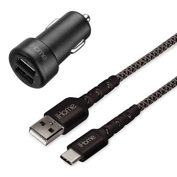 iHome DC Pro 3.4A Car Charger 3ft USB-C to A Cable