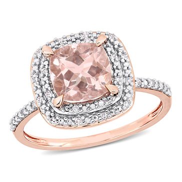 Sofia B. Morganite and 1/10 cttw Diamond Double Halo Cocktail Ring