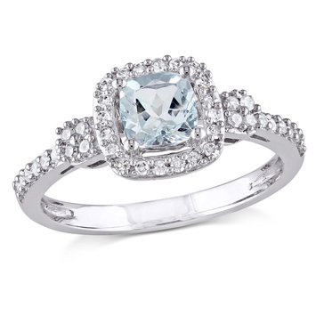 Sofia B. Cushion-Cut Aquamarine and 1/6 cttw Diamond Halo Ring