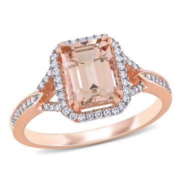 Sofia B. Morganite and 1/5 cttw Diamond Halo Ring