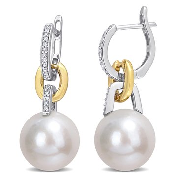 Sofia B. Cultured Freshwater Pearl and 1/10 cttw Diamond Huggie Earrings