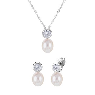 Imperial Cultured Pearl & Created White Sapphire April Birthstone Set