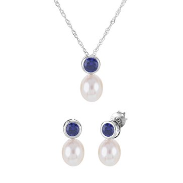Imperial Cultured Pearl & Created Sapphire September Birthstone Set