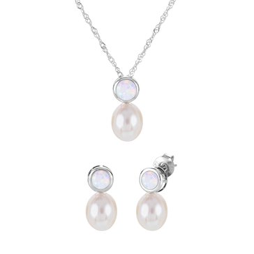 Imperial Cultured Pearl & Created Opal October Birthstone Set