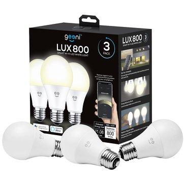 Geeni LUX 800 60W Equivalent Warm White Dimmable Smart LED Bulb, 3-Pack