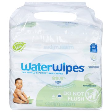 WaterWipes Biodegradable Original Textured Clean Toddler and Baby Wipes, Fragrance Free, 4-Pack