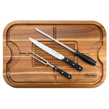 Viking Oversized Acacia Wood Cutting Board with 3-Piece German Steel Carving Set