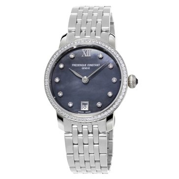 Frederique Constant Women's Quartz Crystal Slimline Midsize Date Bracelet Watch