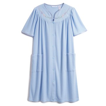Morning Glory Women's Blister Knit Button Up Robe with Embroidered Collar