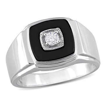 Sofia B. Men's 2 1/3 cttw Square Black Onyx and 1/6 cttw Diamond Ring