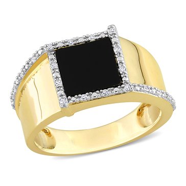 Sofia B. Men's 6 cttw Square Black Onyx and 1/10 cttw Diamond Ring