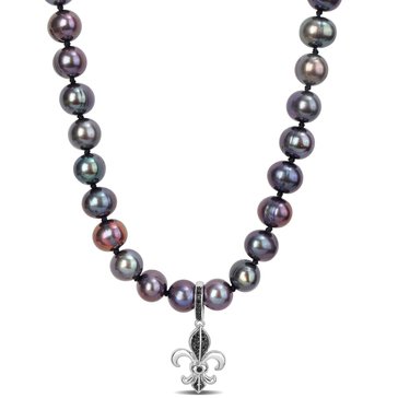 Sofia B. Men's 7-7.5MM Black Cultured Freshwater Pearl and 1/10 cttw Black Diamond Necklace