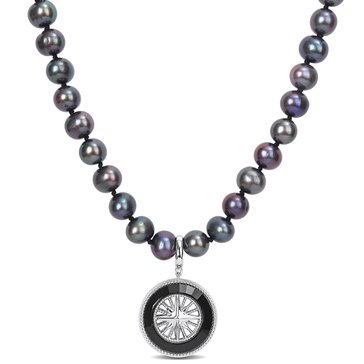 Sofia B. Men's 7-7.5MM Black Cultured Freshwater Pearl and 8 cttw Black Agate Necklace