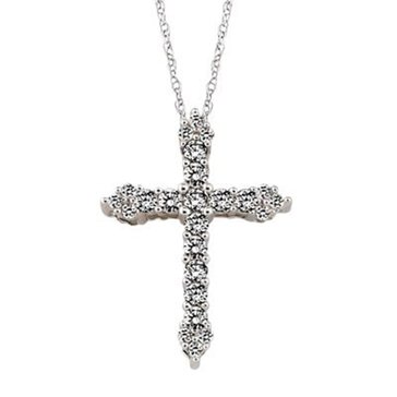 10K White Gold 1/4 cttw Diamond Cross Pendant Necklace