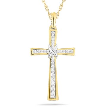 10K Yellow Gold 1/4 cttw Diamond Cross Pendant Necklace
