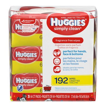Huggies Simply Clean Baby Wipes - Fragrance Free 3-pack, 64ct