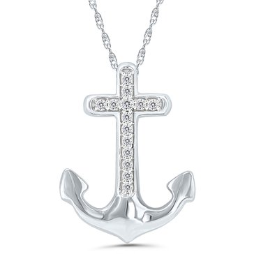 10K White Gold Cross Anchor Pendant Necklace